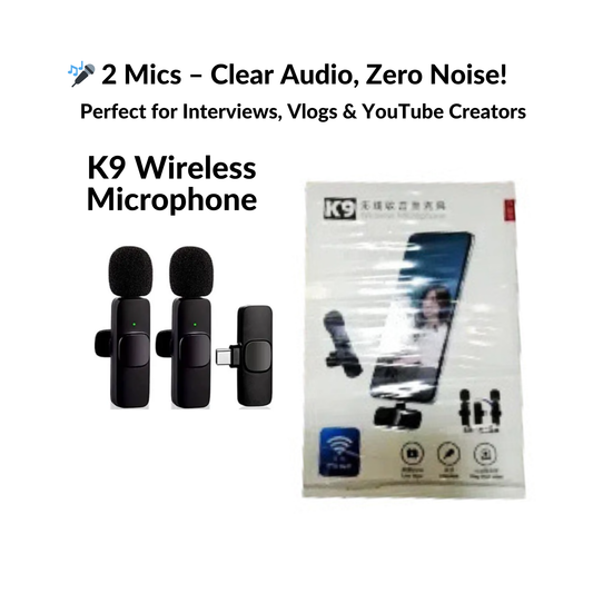🎙️ K9 Dual Wireless Microphone – Crystal Clear Sound for Vlogs, Reels & Interviews