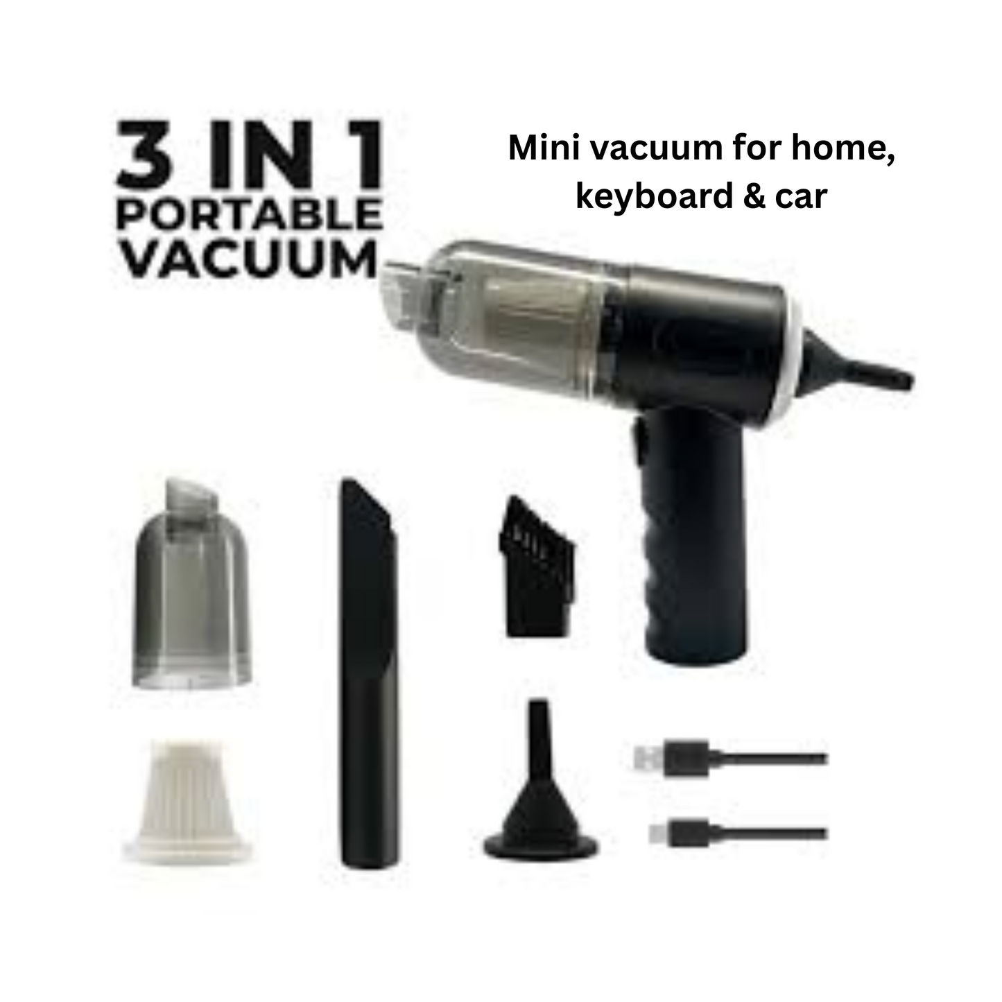 "Smart Mini Vacuum Cleaner – Portable USB Dust Remover for Car, Keyboard & Home (3-in-1)