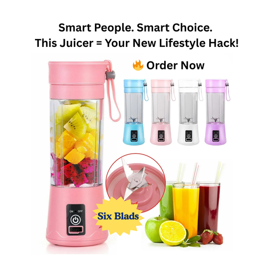 "Mini Portable Juicer Cup – USB Rechargeable, 6 Blades, 380ml – Perfect for Gym, Travel & Home