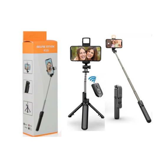 R1S Bluetooth Selfie Stick Tripod – 360° Rotation | Foldable | Wireless Remote | Extendable Up to 3 Feet