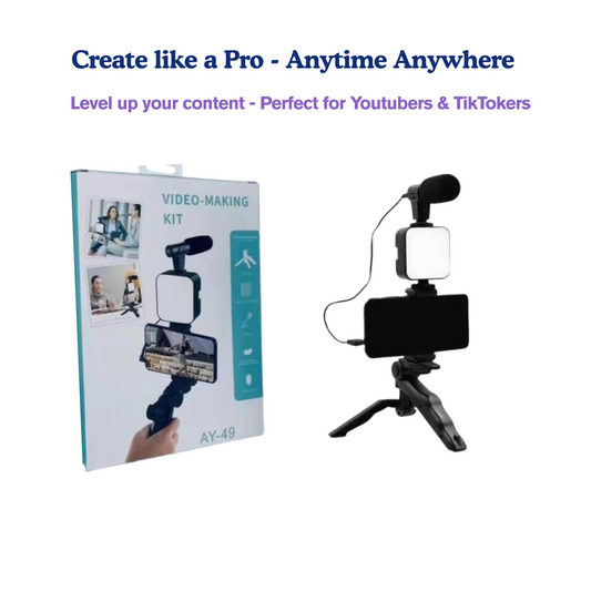 🎥 All-in-One Vlogging Kit – Mic, Light & Tripod for Pro-Grade Content